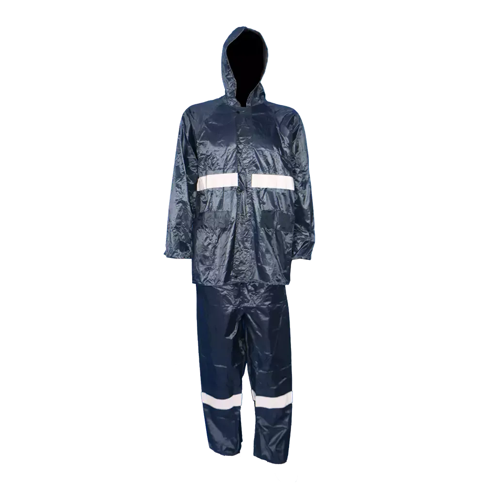 PVC Rubberised Rain Suit Navy With Reflective Tape